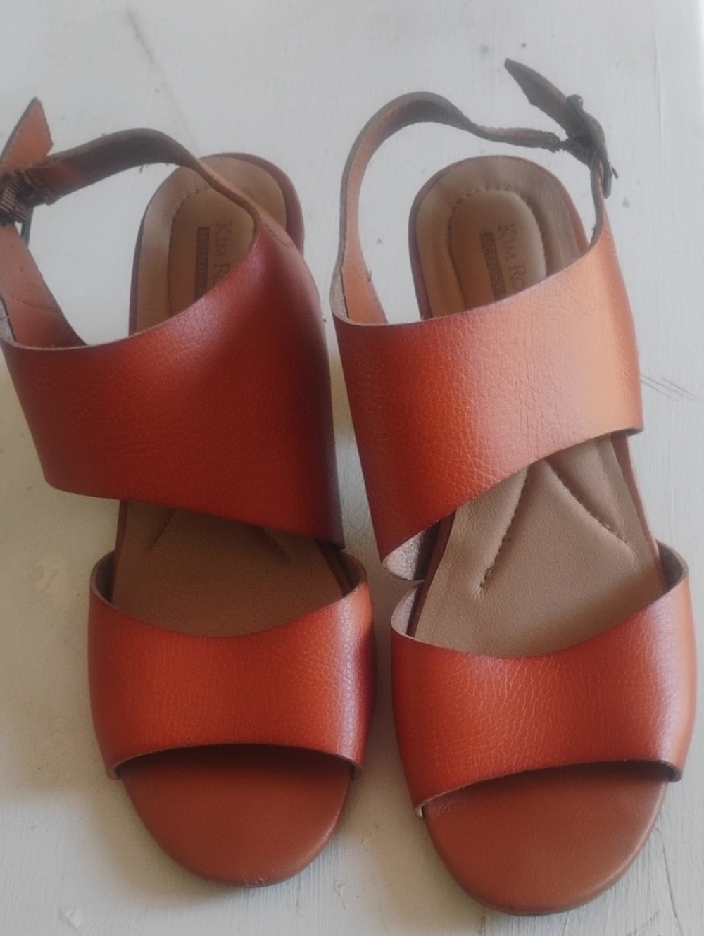 Kim Rogers Cognac Brown Wide-Strap Slingback Sandals